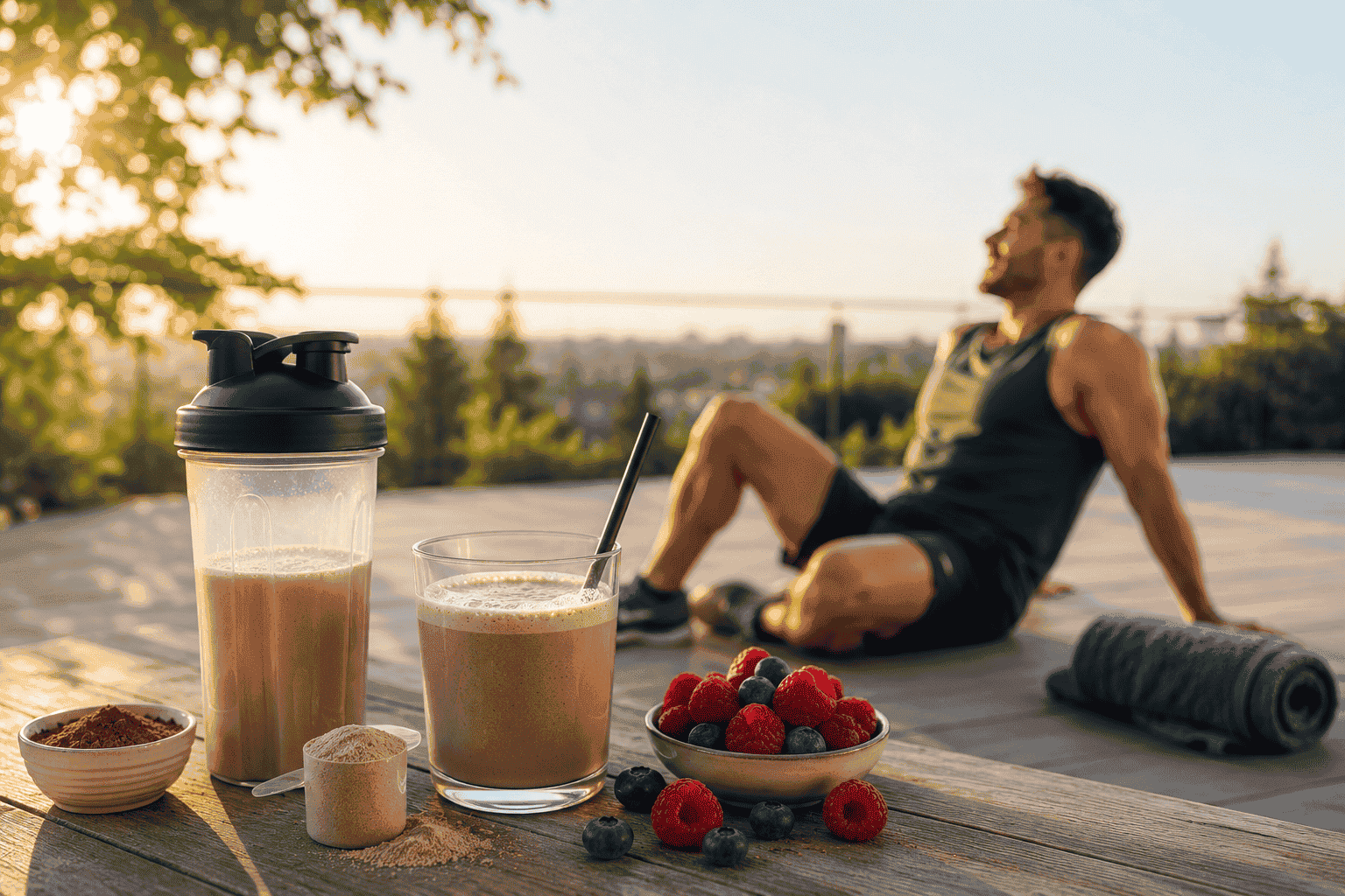 Batido y frutas después de actividad física