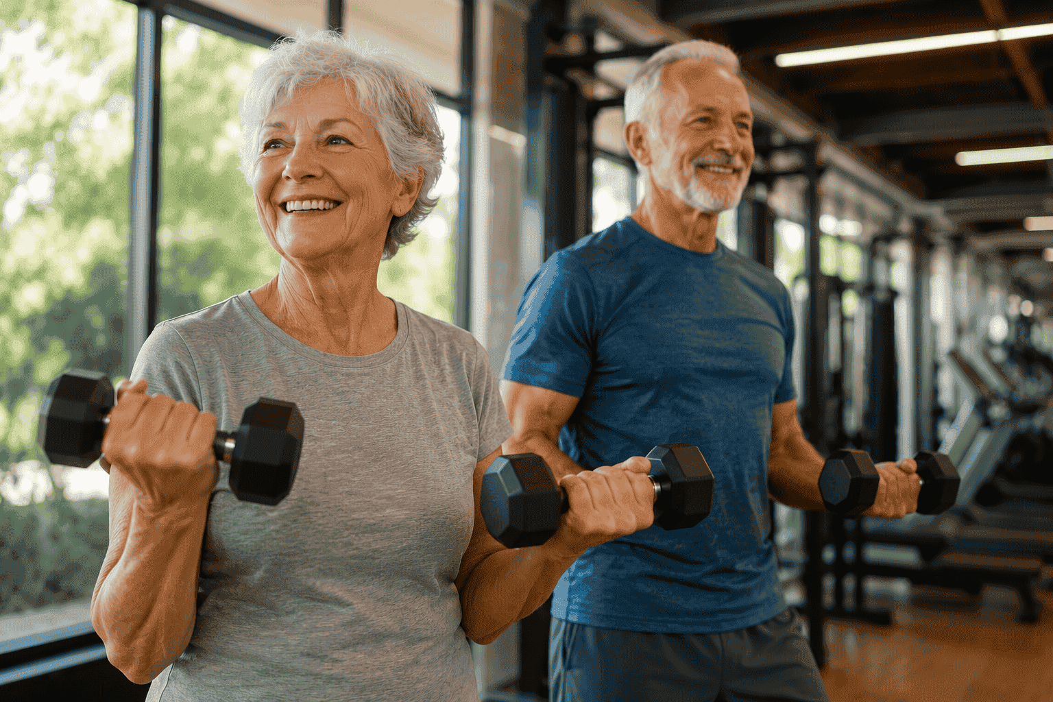 Adultos activos entrenando fuerza